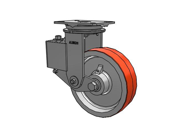 44 Series Top Plate Swivel Caster with 10 x 3 Red-Orange Tread on Cast Iron Core PY - Polyurethane (Cast Iron Core) Wheel