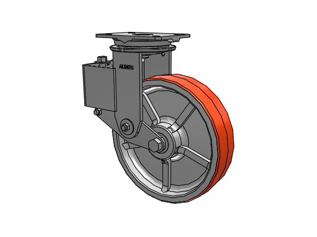 44 Series Top Plate Swivel Caster with 12 x 3 Red-Orange Tread on Cast Iron Core PY - Polyurethane (Cast Iron Core) Wheel