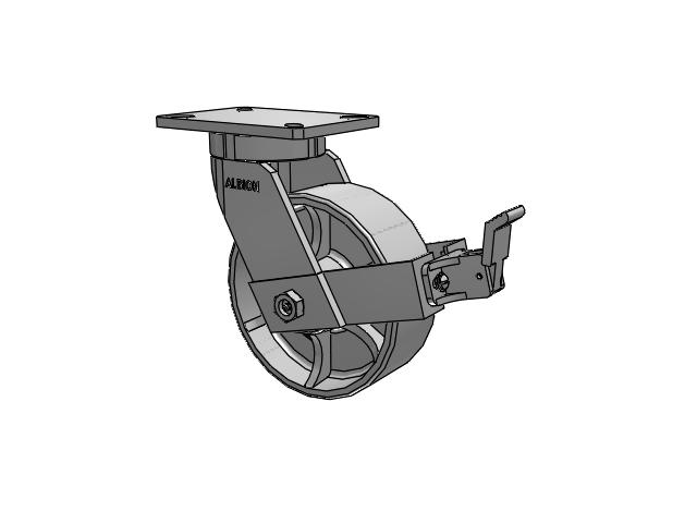 470 Series Top Plate Swivel Caster with 8 x 3 Grey Enamel CA - Cast Iron Wheel and Face Brake