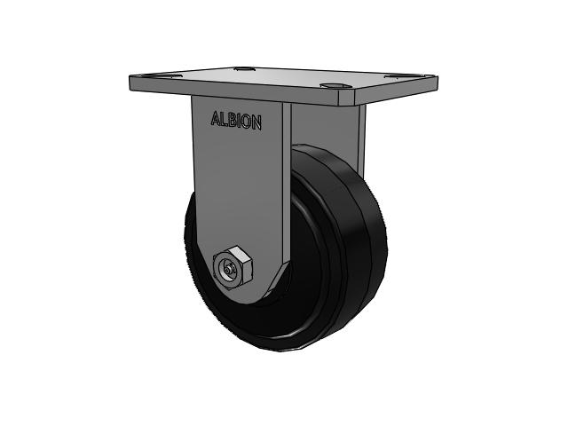 470 Series Top Plate Rigid Caster with 6 x 3 Black Tread on Black Enamel Core MR - Moldon Rubber (Cast Iron Core) Wheel