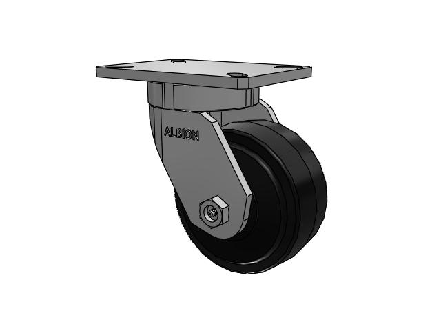 470 Series Top Plate Swivel Caster with 6 x 3 Black Tread on Black Enamel Core MR - Moldon Rubber (Cast Iron Core) Wheel