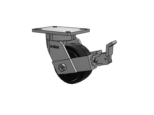 470 Series Top Plate Swivel Caster with 6 x 3 Black Tread on Black Enamel Core MR - Moldon Rubber (Cast Iron Core) Wheel and Face Brake