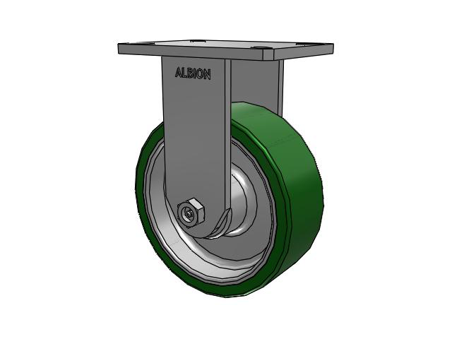 470 Series Top Plate Rigid Caster with 8 x 3 Green Tread on Aluminum Core PE - Polyurethane (Cast Iron Core) Wheel