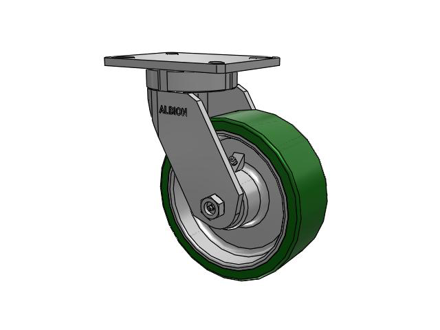 470 Series Top Plate Swivel Caster with 8 x 3 Green Tread on Aluminum Core PE - Polyurethane (Cast Iron Core) Wheel