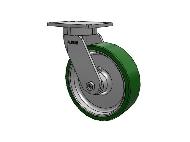 470 Series Top Plate Swivel Caster with 10 x 3 Green Tread on Aluminum Core PE - Polyurethane (Cast Iron Core) Wheel