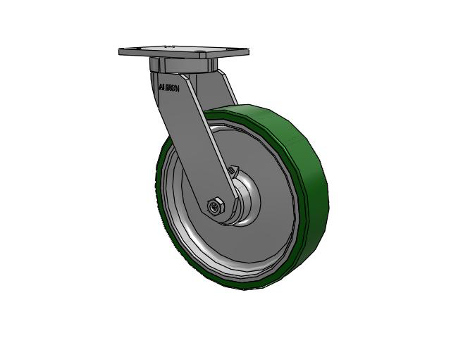 470 Series Top Plate Swivel Caster with 12 x 3 Green Tread on Aluminum Core PE - Polyurethane (Cast Iron Core) Wheel