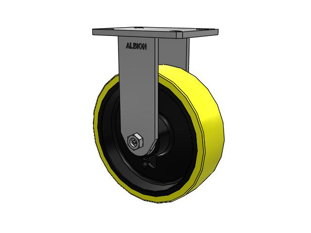 470 Series Top Plate Rigid Caster with 10 x 3 Yellow Tread on Black Cast Iron Core PF - Polyurethane (Heavy Duty Cast Iron Core) Wheel