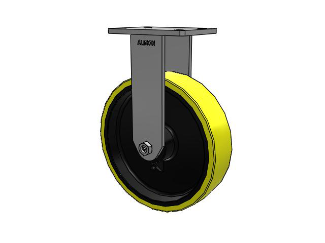 470 Series Top Plate Rigid Caster with 12 x 3 Yellow Tread on Black Cast Iron Core PF - Polyurethane (Heavy Duty Cast Iron Core) Wheel
