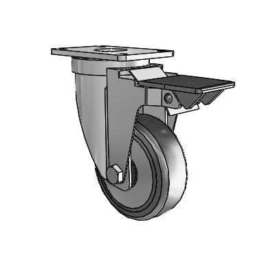 30 Series Top Plate Zinc Swivel Caster with 5 x 1.25 Hard Rubber (+ Side Plates) Wheel and PosiLoc Brake