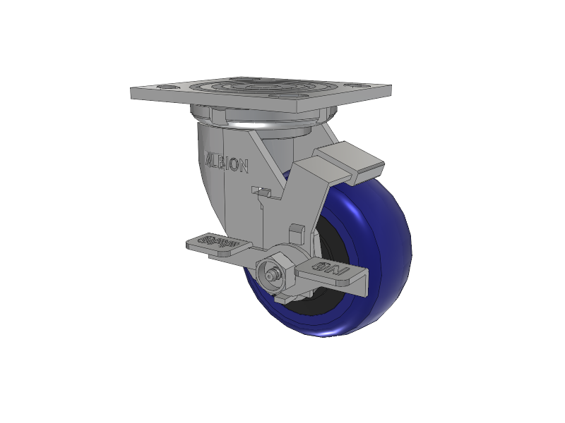 16 Series Top Plate Swivel Caster with 4 x 2 Blue Tread on Grey Polypropylene Core EG - Eagle Polyurethane (Polypropylene Core) Wheel and Face Brake