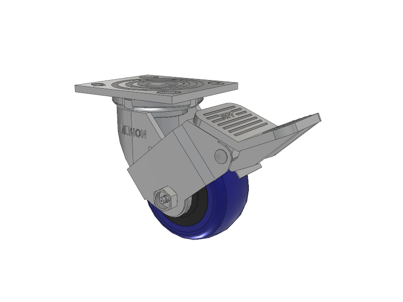 16 Series Top Plate Swivel Caster with 4 x 2 Blue Tread on Grey Polypropylene Core EG - Eagle Polyurethane (Polypropylene Core) Wheel and Face Brake