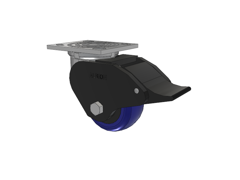 16 Series Top Plate Swivel Caster with 4 x 2 Blue Tread on Grey Polypropylene Core EG - Eagle Polyurethane (Polypropylene Core) Wheel and Total Lock Brake