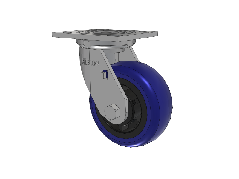 16 Series Top Plate Swivel Caster with 5 x 2 Blue Tread on Grey Polypropylene Core EG - Eagle Polyurethane (Polypropylene Core) Wheel