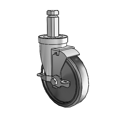 30 Series Square Stem Zinc Swivel Caster with 5 x 1.25 Cushion Rubber Wheel and VertiLoc Brake