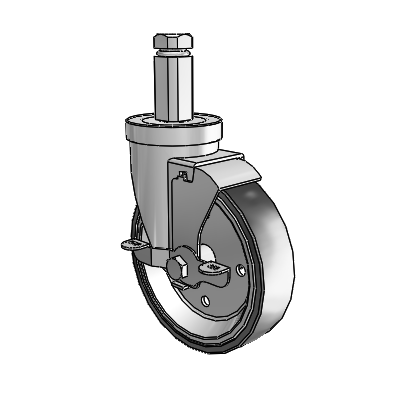 30 Series Square Stem Zinc Swivel Caster with 5 x 1.25 Welded Disc Rubber (Black) Wheel and VertiLoc Brake