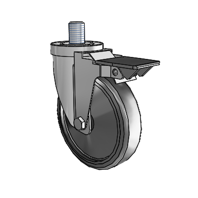 30 Series Threaded Stem Zinc Swivel Caster with 5 x 1.25 Cushion Rubber (Conductive) Wheel and PosiLoc Brake