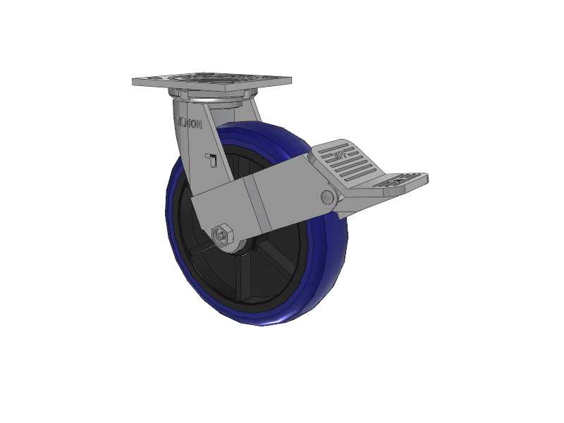 16 Series Top Plate Swivel Caster with 8 x 2 Blue Tread on Grey Polypropylene Core EG - Eagle Polyurethane (Polypropylene Core) Wheel and Face Brake