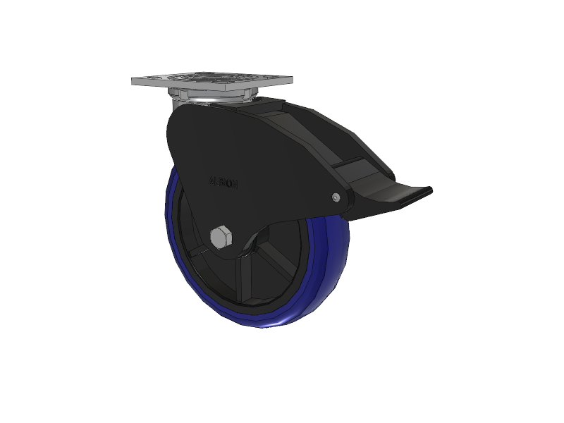 16 Series Top Plate Swivel Caster with 8 x 2 Blue Tread on Grey Polypropylene Core EG - Eagle Polyurethane (Polypropylene Core) Wheel and Total Lock Brake