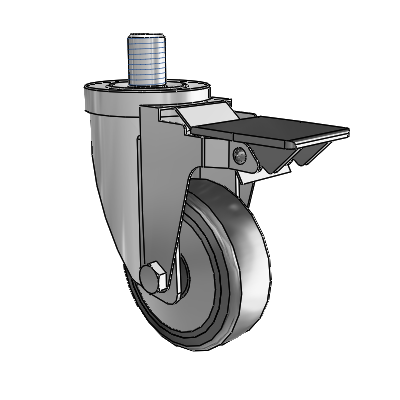 30 Series Threaded Stem Zinc Swivel Caster with 5 x 1.25 Hard Rubber (+ Side Plates) Wheel and PosiLoc Brake