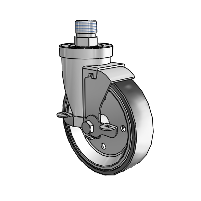 30 Series Pipe Thread Stem Zinc Swivel Caster with 5 x 1.25 Welded Disc Rubber (Black) Wheel and VertiLoc Brake