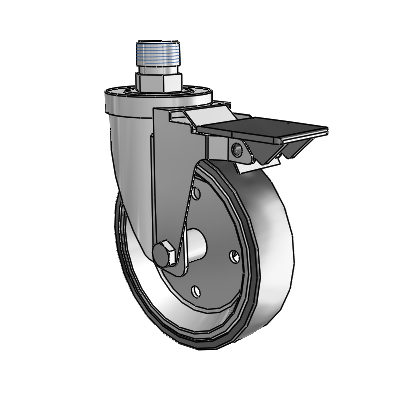 30 Series Pipe Thread Stem Zinc Swivel Caster with 5 x 1.25 Welded Disc Polyurethane Wheel and PosiLoc Brake