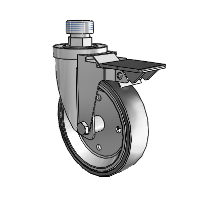 30 Series Pipe Thread Stem Zinc Swivel Caster with 5 x 1.25 Welded Disc Polyurethane Wheel and PosiLoc Brake