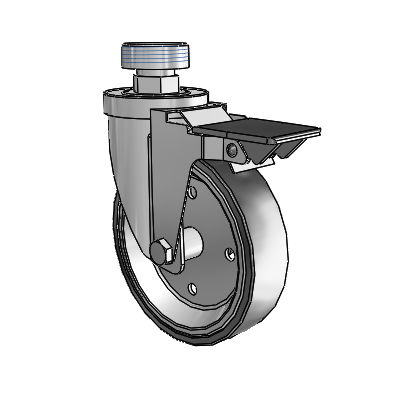 30 Series Pipe Thread Stem Zinc Swivel Caster with 5 x 1.25 Welded Disc Polyurethane Wheel and PosiLoc Brake