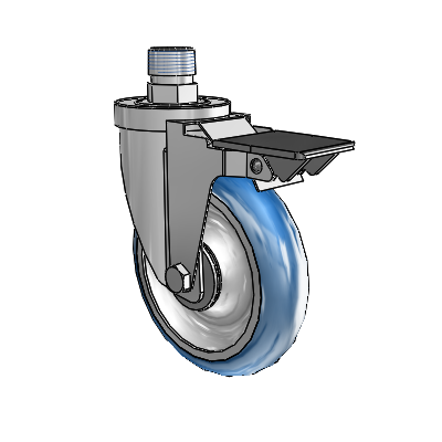 30 Series Pipe Thread Stem Zinc Swivel Caster with 5 x 1.25 PolyLoc (Blue) Wheel and PosiLoc Brake