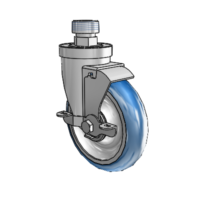 30 Series Pipe Thread Stem Zinc Swivel Caster with 5 x 1.25 PolyLoc (Blue) Wheel and VertiLoc Brake