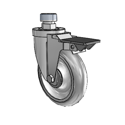 30 Series Pipe Thread Stem Zinc Swivel Caster with 5 x 1.25 Advantage TPR (Round) Wheel and PosiLoc Brake