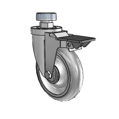 30 Series Pipe Thread Stem Zinc Swivel Caster with 5 x 1.25 Advantage TPR (Round) Wheel and PosiLoc Brake