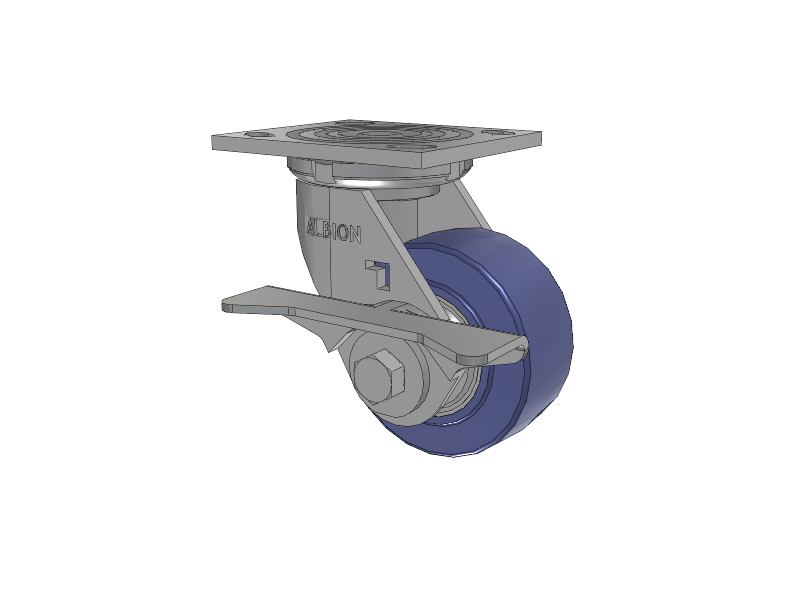16 Series Top Plate Swivel Caster with 4 x 2 Blue HF - HydroTech (Flat) Wheel and Cam Brake