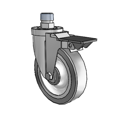 30 Series Pipe Thread Stem Zinc Swivel Caster with 5 x 1.25 Advantage TPR (Flat) Wheel and PosiLoc Brake