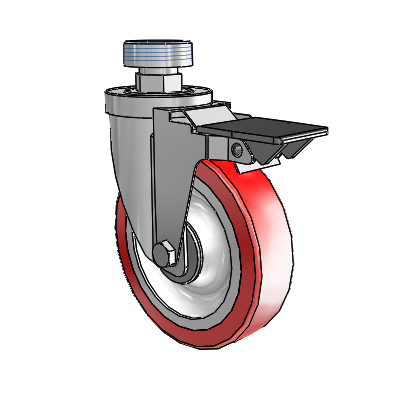 30 Series Pipe Thread Stem Zinc Swivel Caster with 5 x 1.25 Advantage Heat (Flat) Wheel and PosiLoc Brake