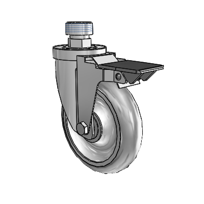 30 Series Pipe Thread Stem Zinc Swivel Caster with 5 x 1.25 PolyLock (Grey) Wheel and PosiLoc Brake