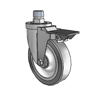 30 Series Pipe Thread Stem Zinc Swivel Caster with 5 x 1.25 Advantage TPR (Flat) Wheel and PosiLoc Brake