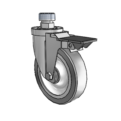 30 Series Pipe Thread Stem Zinc Swivel Caster with 5 x 1.25 Advantage TPR (Flat) Wheel and PosiLoc Brake