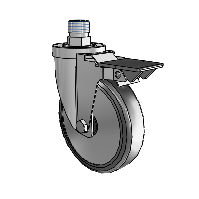 30 Series Pipe Thread Stem Zinc Swivel Caster with 5 x 1.25 Cushion Rubber (+ Side Plates) Wheel and PosiLoc Brake