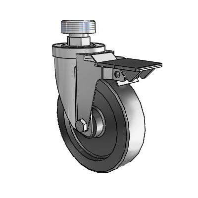 30 Series Pipe Thread Stem Zinc Swivel Caster with 5 x 1.25 Polyolefin Wheel and PosiLoc Brake