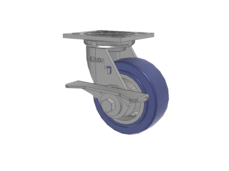 16 Series Top Plate Swivel Caster with 5 x 2 Blue HF - HydroTech (Flat) Wheel and Cam Brake