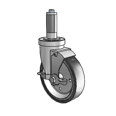 30 Series Expanding Adapter Zinc Swivel Caster with 5 x 1.25 Welded Disc Rubber (Black) Wheel and VertiLoc Brake