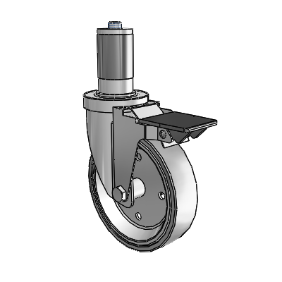 30 Series Expanding Adapter Zinc Swivel Caster with 5 x 1.25 Welded Disc Rubber (Grey) Wheel and PosiLoc Brake