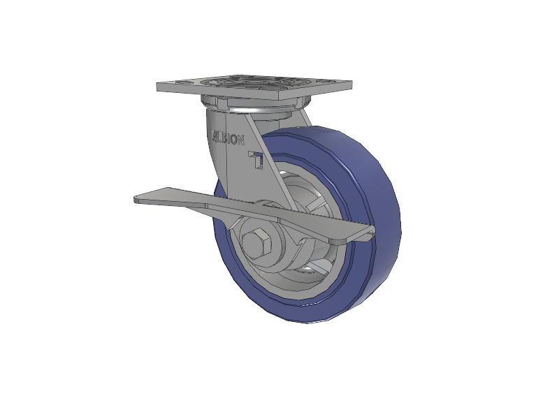 16 Series Top Plate Swivel Caster with 6 x 2 Blue HF - HydroTech (Flat) Wheel and Cam Brake
