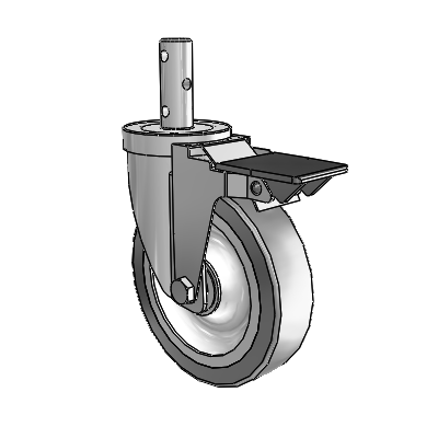 S30 Series Round Stem Stainless Steel Swivel Caster with 5 x 1.25 Advantage TPR (Flat) Wheel and PosiLoc Brake