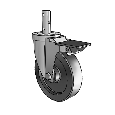 S30 Series Round Stem Stainless Steel Swivel Caster with 5 x 1.25 Polyolefin Wheel and PosiLoc Brake