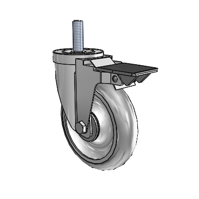S30 Series Threaded Stem Stainless Steel Swivel Caster with 5 x 1.25 Advantage TPR (Round) Wheel and PosiLoc Brake
