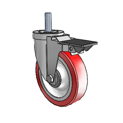 S30 Series Threaded Stem Stainless Steel Swivel Caster with 5 x 1.25 Advantage Heat (Flat) Wheel and PosiLoc Brake