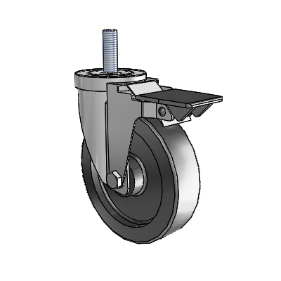 S30 Series Threaded Stem Stainless Steel Swivel Caster with 5 x 1.25 Polyolefin Wheel and PosiLoc Brake