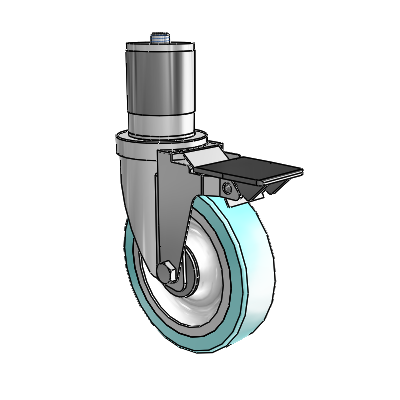 S30 Series Expanding Adapter Stainless Steel Swivel Caster with 5 x 1.25 Advantage Health Wheel and PosiLoc Brake