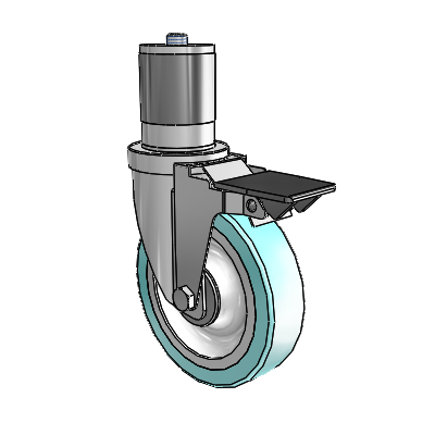 S30 Series Expanding Adapter Stainless Steel Swivel Caster with 5 x 1.25 Advantage Health Wheel and PosiLoc Brake